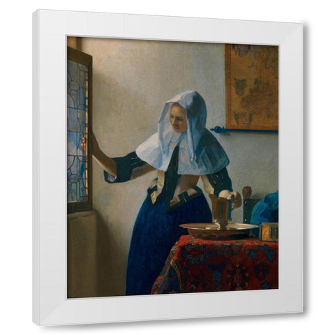 Young Woman with a Water Pitcher White Modern Wood Framed Art Print by Vermeer, Johannes