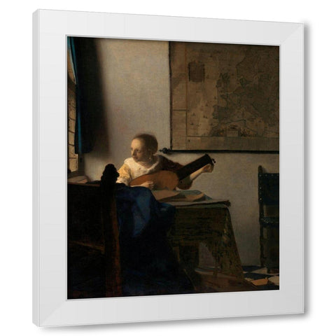 Young Woman with a Lute White Modern Wood Framed Art Print by Vermeer, Johannes