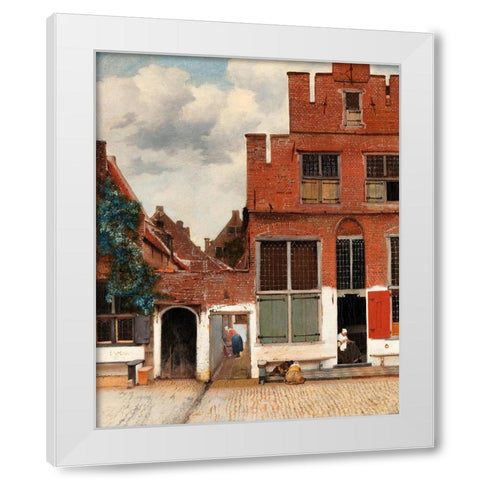 The Little Street White Modern Wood Framed Art Print by Vermeer, Johannes