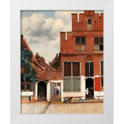 The Little Street White Modern Wood Framed Art Print by Vermeer, Johannes
