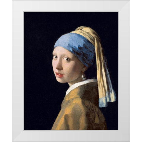 Girl with a Pearl Earring White Modern Wood Framed Art Print by Vermeer, Johannes