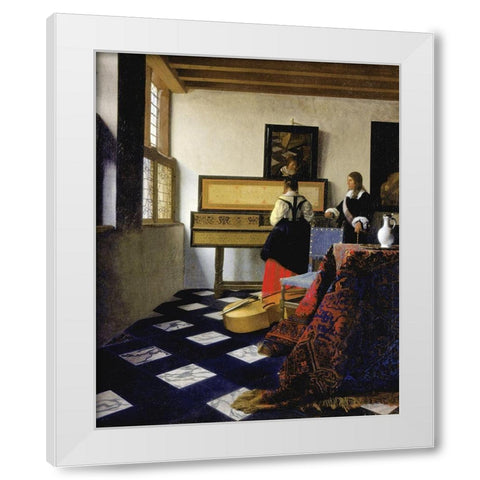 The Music Lesson White Modern Wood Framed Art Print by Vermeer, Johannes