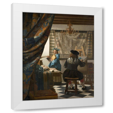 The Art of Painting White Modern Wood Framed Art Print by Vermeer, Johannes