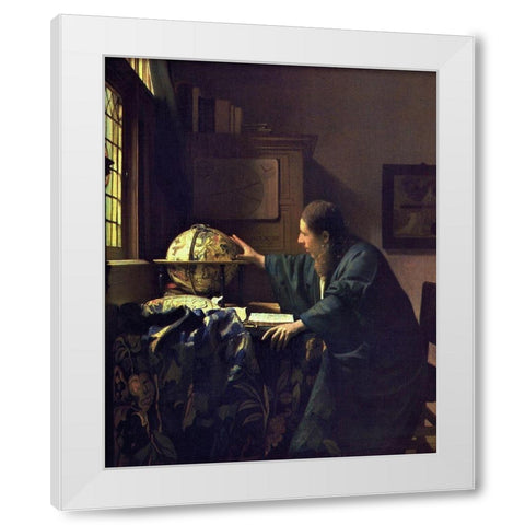 The Astronomer White Modern Wood Framed Art Print by Vermeer, Johannes