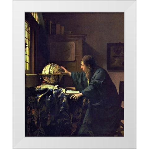 The Astronomer White Modern Wood Framed Art Print by Vermeer, Johannes