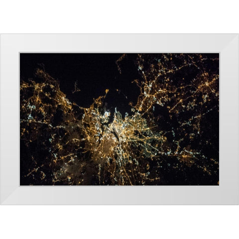 Boston at Night White Modern Wood Framed Art Print by NASA