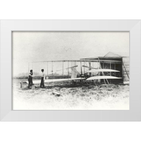 Wilber and Orville Wright with Flyer II at Huffman Prairie White Modern Wood Framed Art Print by NASA