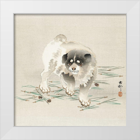 Young dog White Modern Wood Framed Art Print by Koson, Ohara