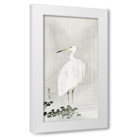 Egret in rain White Modern Wood Framed Art Print by Koson, Ohara