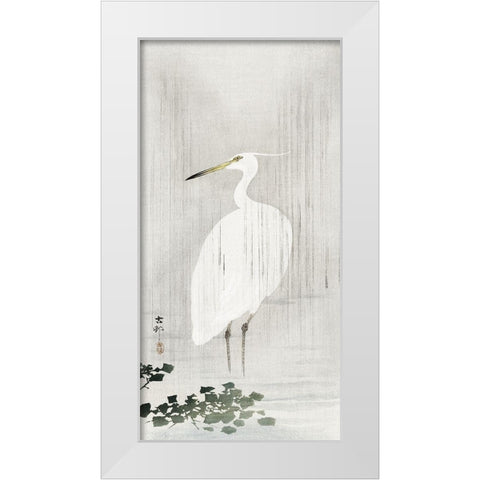 Egret in rain White Modern Wood Framed Art Print by Koson, Ohara