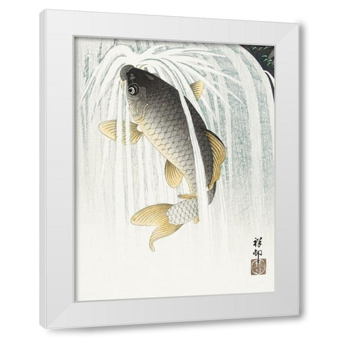 Carp White Modern Wood Framed Art Print by Koson, Ohara