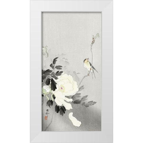 Swallow with Peony White Modern Wood Framed Art Print by Koson, Ohara