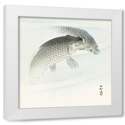 Two carp fish White Modern Wood Framed Art Print by Koson, Ohara