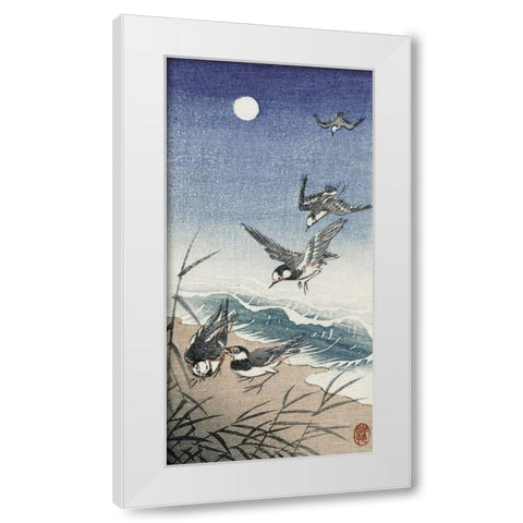 Birds at full moon White Modern Wood Framed Art Print by Koson, Ohara