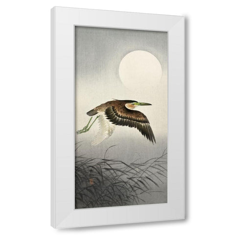 Heron at full moon White Modern Wood Framed Art Print by Koson, Ohara