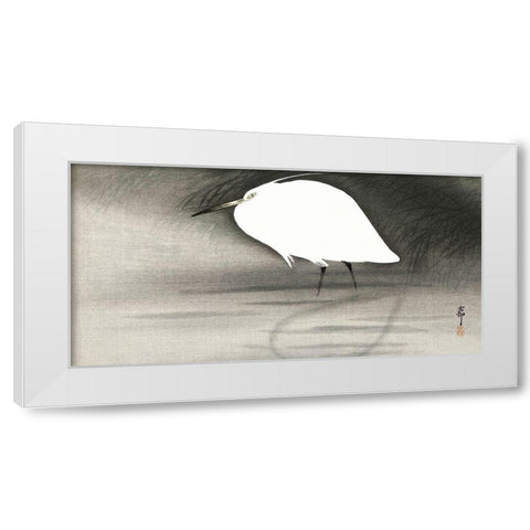 Egret White Modern Wood Framed Art Print by Koson, Ohara