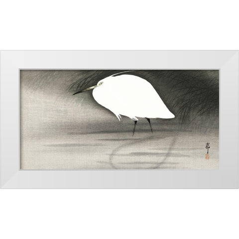 Egret White Modern Wood Framed Art Print by Koson, Ohara