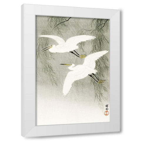 Little Egrets in flight White Modern Wood Framed Art Print by Koson, Ohara