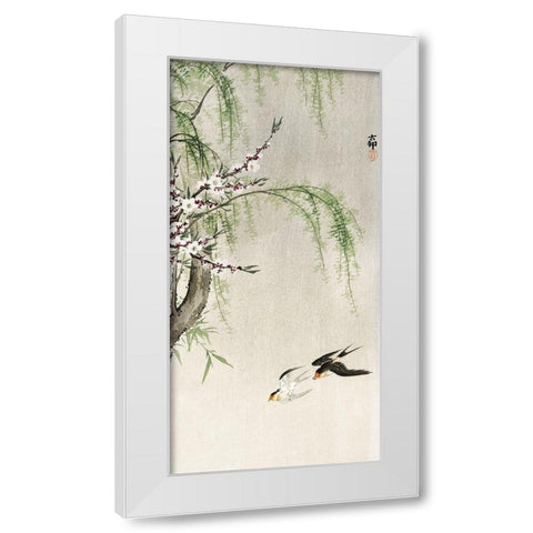Swallows in flight White Modern Wood Framed Art Print by Koson, Ohara
