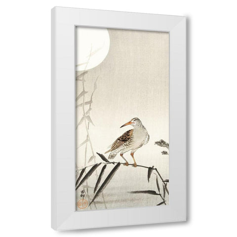 Black horseman on bamboo branch White Modern Wood Framed Art Print by Koson, Ohara