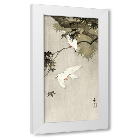 Birds in rain White Modern Wood Framed Art Print by Koson, Ohara