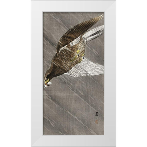 Downward flying eagle White Modern Wood Framed Art Print by Koson, Ohara