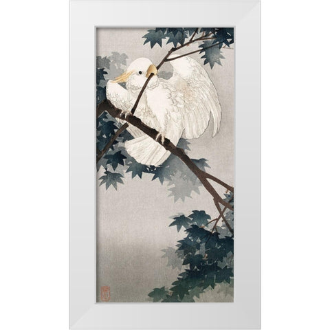 Yellow crested cockatoo in tree White Modern Wood Framed Art Print by Koson, Ohara