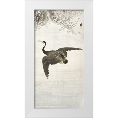 Cormorant in flight White Modern Wood Framed Art Print by Koson, Ohara