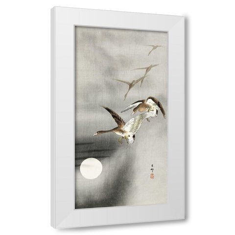 Geese in flight White Modern Wood Framed Art Print by Koson, Ohara