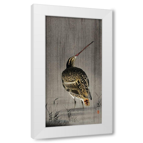 Snipe in the rain White Modern Wood Framed Art Print by Koson, Ohara