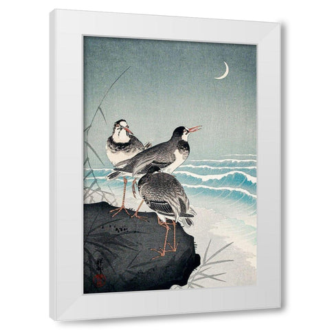 Snipes at the Shore White Modern Wood Framed Art Print by Koson, Ohara