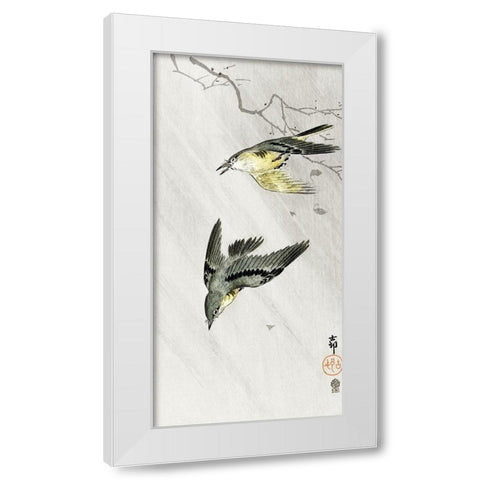 Songbirds in rain White Modern Wood Framed Art Print by Koson, Ohara