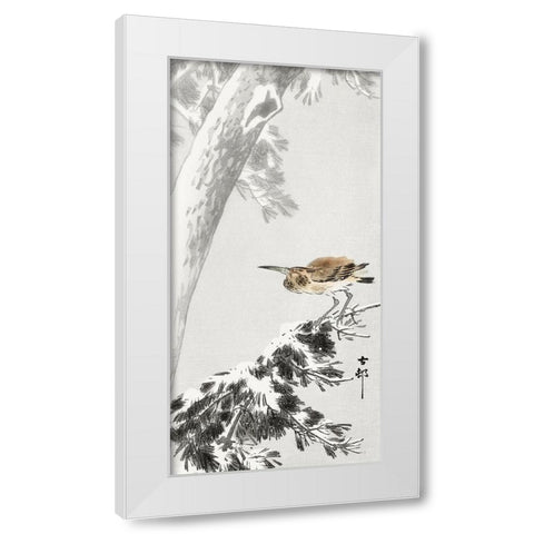 Indian quack on snowy tree branch White Modern Wood Framed Art Print by Koson, Ohara
