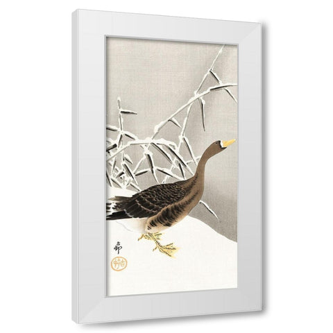 White-fronted goose in the snow White Modern Wood Framed Art Print by Koson, Ohara
