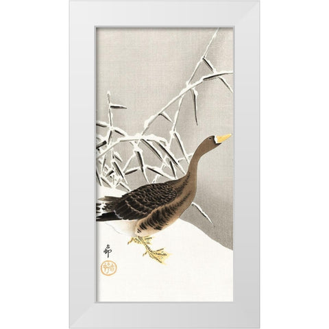 White-fronted goose in the snow White Modern Wood Framed Art Print by Koson, Ohara