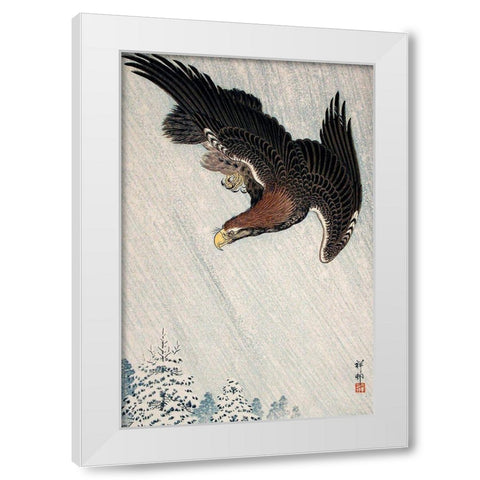Eagle Flying in Snow White Modern Wood Framed Art Print by Koson, Ohara
