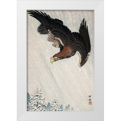 Eagle Flying in Snow White Modern Wood Framed Art Print by Koson, Ohara