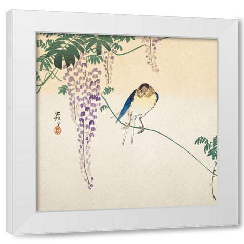 Wisteria and Swallow White Modern Wood Framed Art Print by Koson, Ohara
