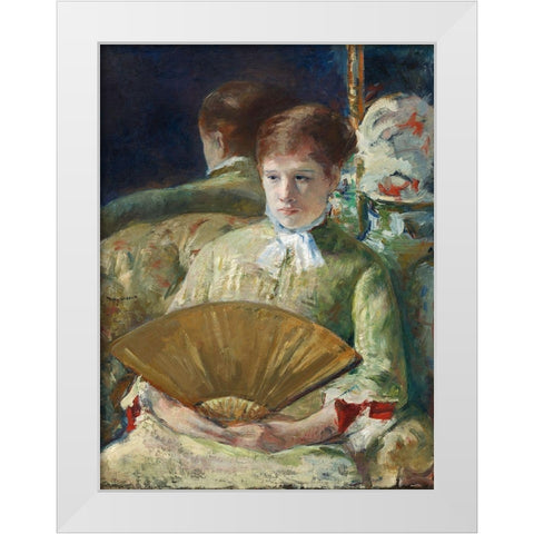Woman with a Fan White Modern Wood Framed Art Print by Cassatt, Mary