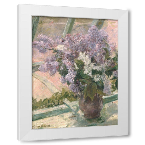 Lilacs in a Window White Modern Wood Framed Art Print by Cassatt, Mary