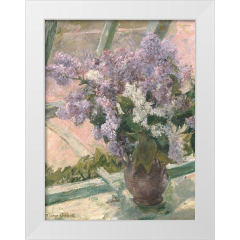 Lilacs in a Window White Modern Wood Framed Art Print by Cassatt, Mary