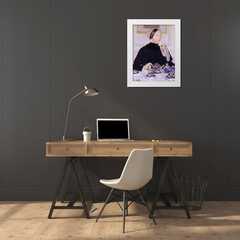 Lady at the Tea Table White Modern Wood Framed Art Print by Cassatt, Mary