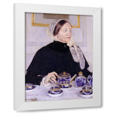 Lady at the Tea Table White Modern Wood Framed Art Print by Cassatt, Mary