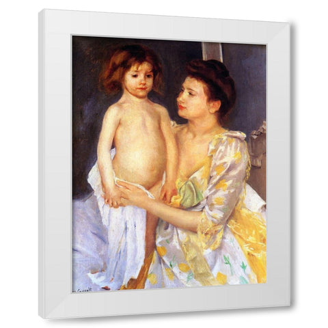 Jules Being Dried by His Mother White Modern Wood Framed Art Print by Cassatt, Mary