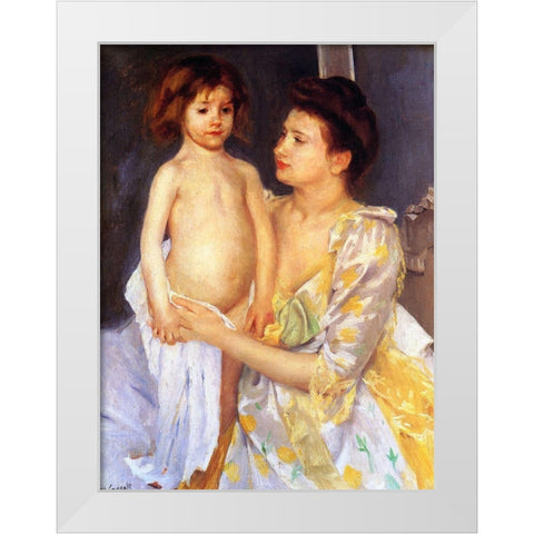 Jules Being Dried by His Mother White Modern Wood Framed Art Print by Cassatt, Mary