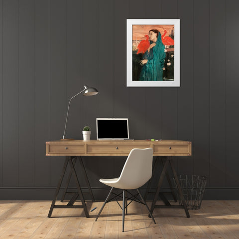 Young Woman with Ibis White Modern Wood Framed Art Print by Degas, Edgar