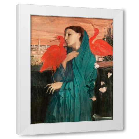 Young Woman with Ibis White Modern Wood Framed Art Print by Degas, Edgar