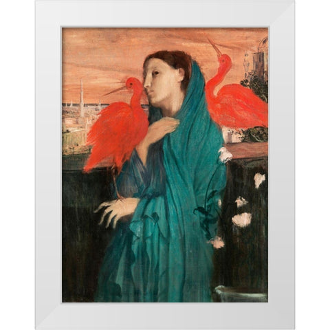 Young Woman with Ibis White Modern Wood Framed Art Print by Degas, Edgar