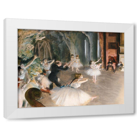 The Rehearsal Onstage White Modern Wood Framed Art Print by Degas, Edgar