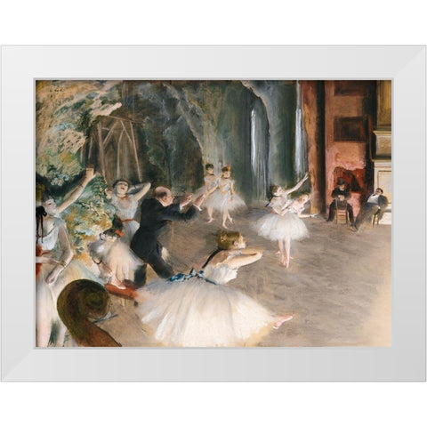 The Rehearsal Onstage White Modern Wood Framed Art Print by Degas, Edgar
